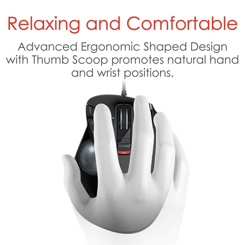 ELECOM EX-G Wired Trackball Mouse, Ergonomic, Thumb Control, Smooth Tracking Roller Ball, 6 Programmable Buttons, Tilt Scroll Computer Mice for PC Mac - Image 3